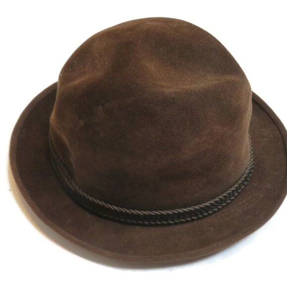 Biltmore Velurin Dark Brown Leather Fedora Hat Mens 7 1/8 Vintage Brim USA - Picture 3 of 12